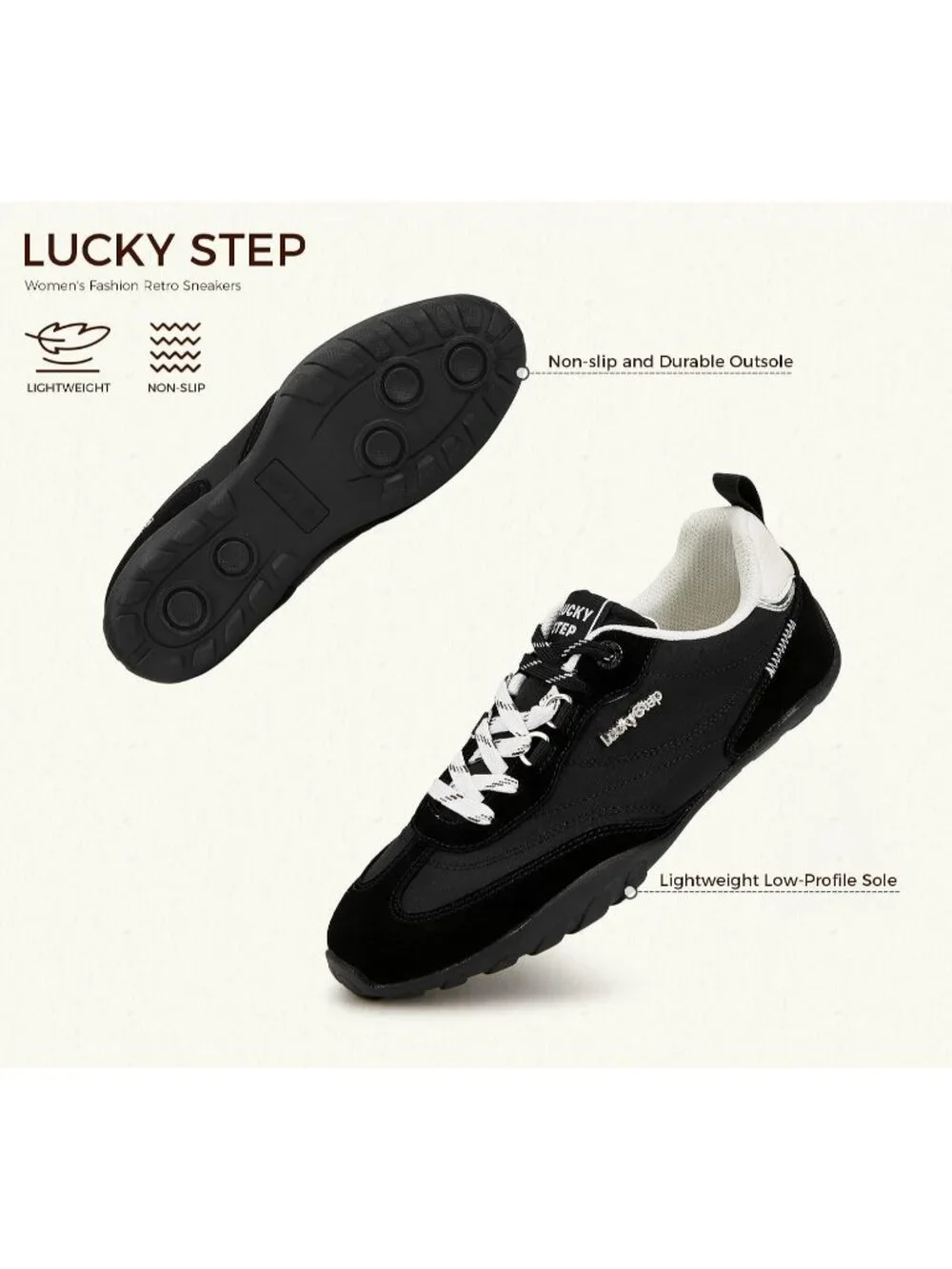 Women's Black Faux Leather Retro Fashion Comfortable Lace Up Skate Sneakers